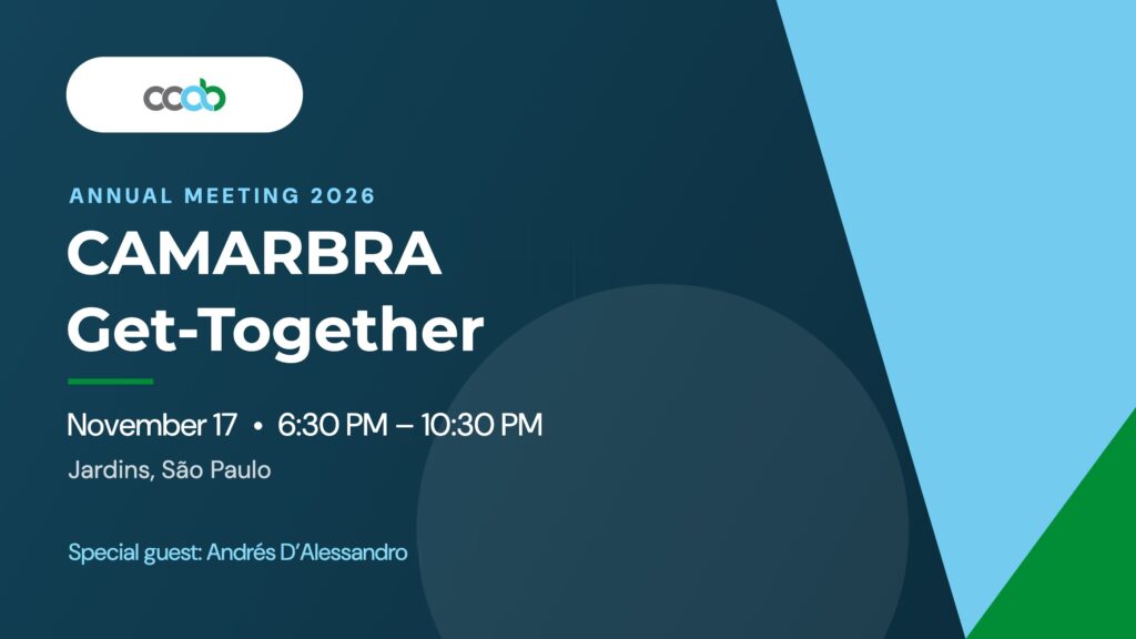 Banner for the CAMARBRA 2026 Annual Meeting and Get-Together, November 17, 6:30 PM – 10:30 PM, Jardins, São Paulo